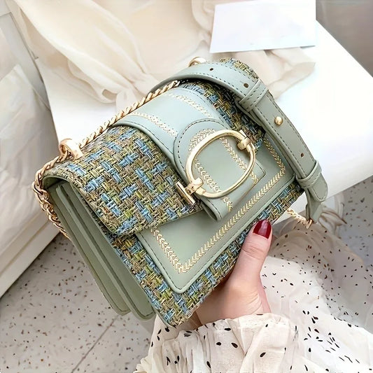 Chic Mini Plaid Tweed Crossbody Bag with Adjustable Strap Luxegan