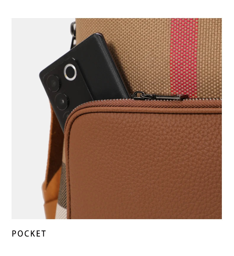 Canvas Preppy Style Backpack for Women | Trendy Plaid Designer Bag | High-End Cowhide & Canvas Fashionable Rucksack (Model Q1511) Luxegan