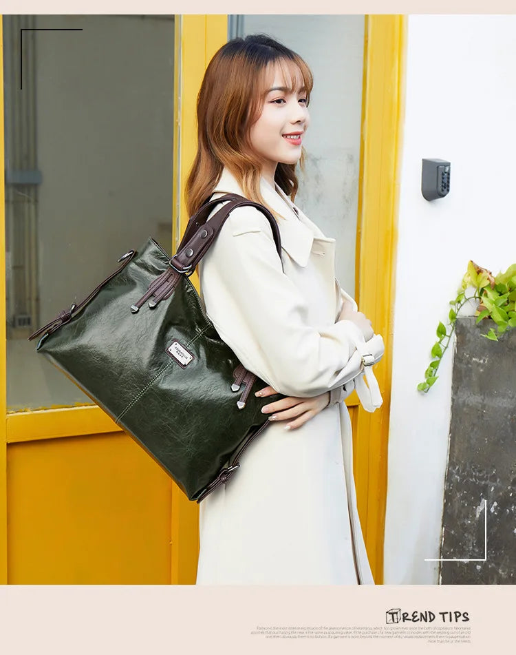 New Fashion Casual Tote Bag | Women's Handbags & Soft Leather Shoulder Bags (Vintage Big Capacity Crossbody Hand Bag) Luxegan