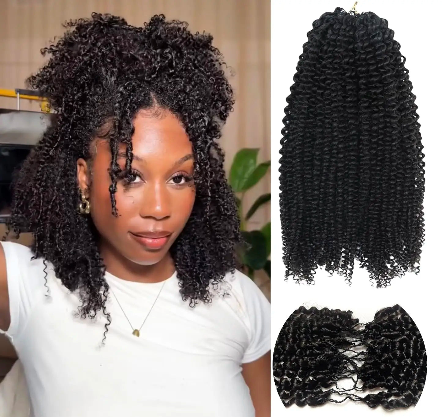 Feathered Kinky Curly Human Hair Crochet Extensions | Knotless Boho Braids | 10–24 Inches Luxegan