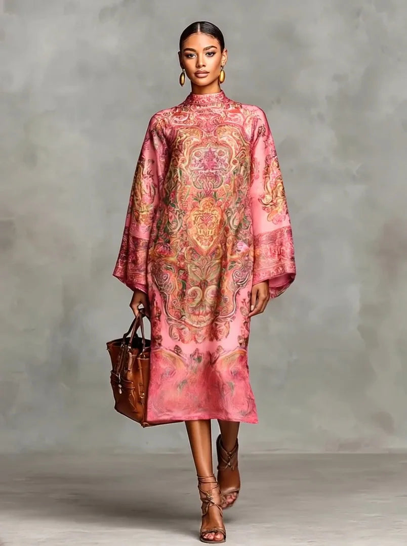 Women's Geometric Print Flare Sleeve Maxi Dress