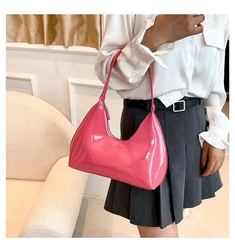 Trendy Designer Solid Shoulder Bags for Women Handbags and Purses | New Fashion Patent Leather Underarm Ladies Tote Bags Luxegan