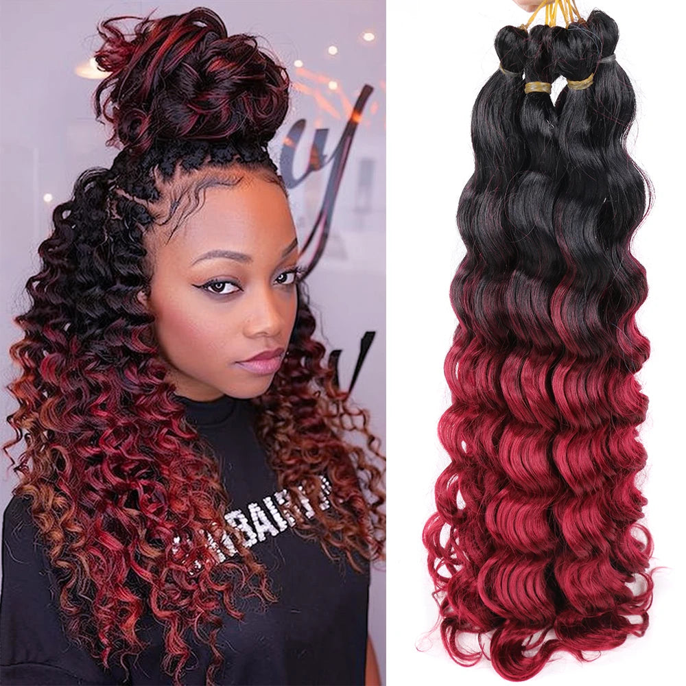 20" Deep Curly Crochet Braiding Hair | Deep Wave Bulk Synthetic Braid Extensions | 23 Colors