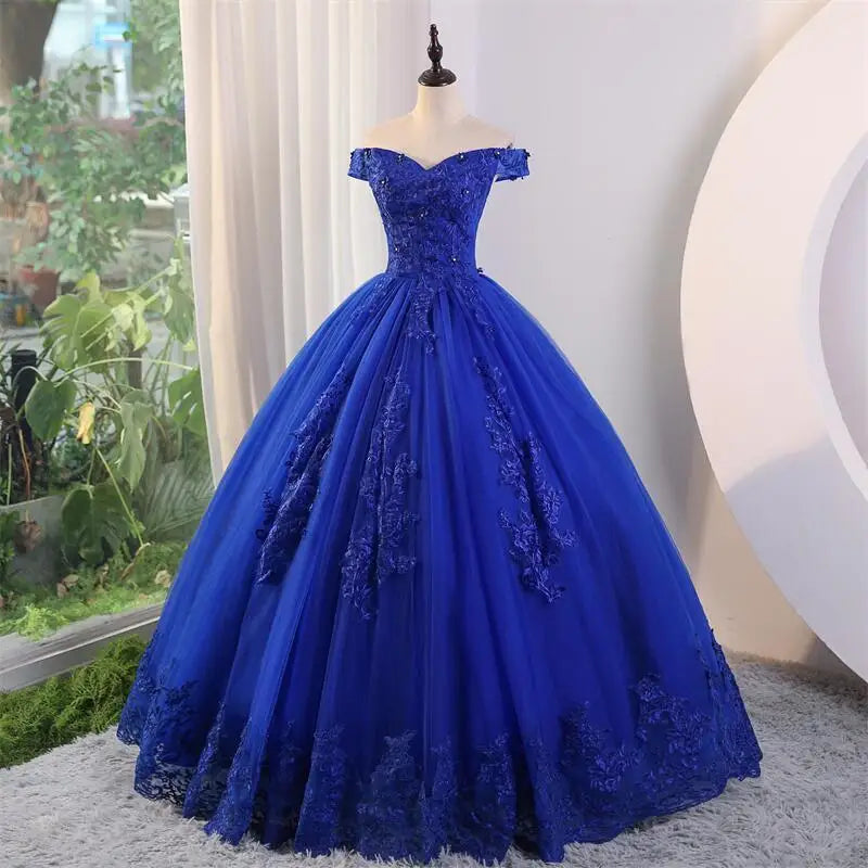 Luxury Floral Tulle Quinceañera Ball Gown | Off-The-Shoulder Sweet 15 Party Dress | Floor-Length Embroidered Lace Princess Dress Luxegan