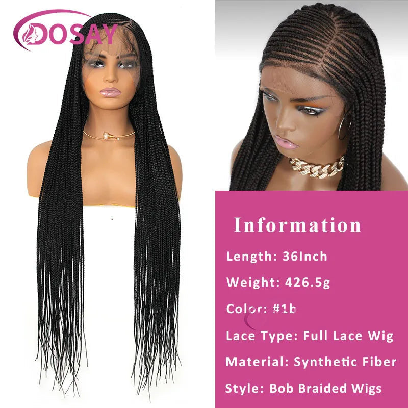 Synthetic Full Lace Front Wig Cornrow Double Braided Wigs For Black Women Box Side Part Braided Lace Wig Faux Locs Braids Wigs Luxegan