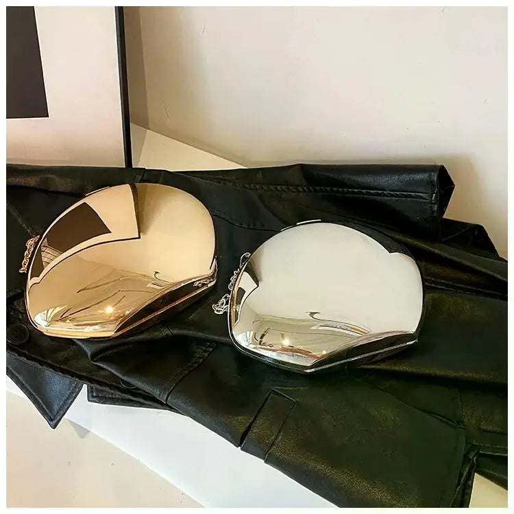 Designer Acrylic Shell Shape Clutch Bag | Gold Silver Women's Evening Party Bag & Cute Shiny Metal Shoulder Crossbody Bags (Small Purse) Luxegan