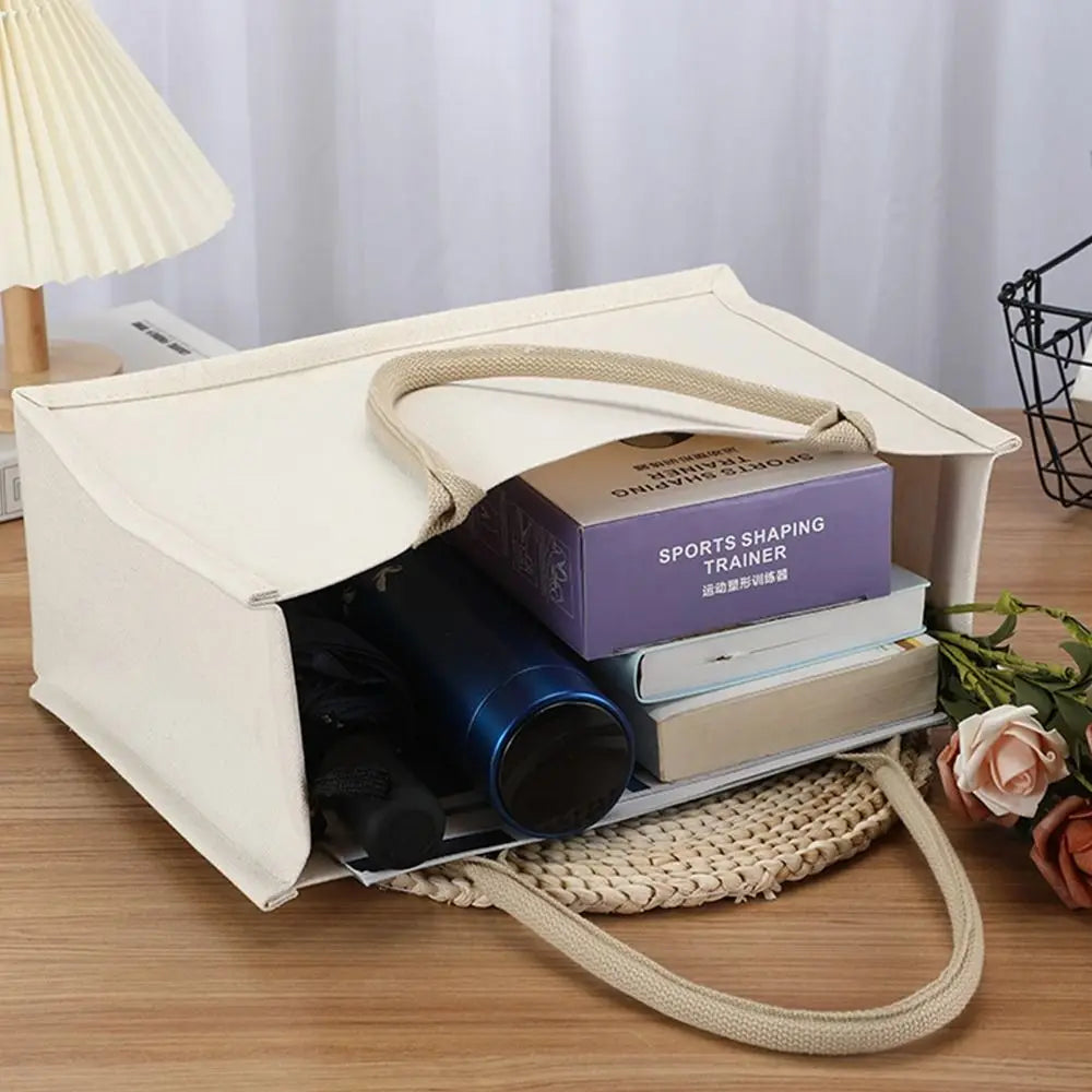 DIY Reusable Hand Drawn Canvas Bag | Large Capacity Foldable Shopping Bag | Beige Daily Commuting Blank Tote Sack (Bucket Shape) Luxegan