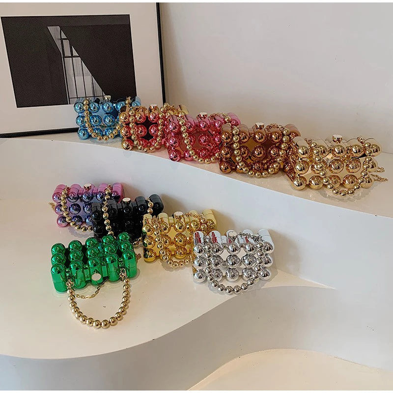Luxury Acrylic 'Cake Box' Bag | Elegant Gold Beaded Chain Handbag Luxegan