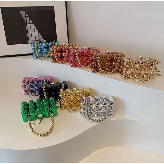 Luxury Acrylic 'Cake Box' Bag | Elegant Gold Beaded Chain Handbag Luxegan