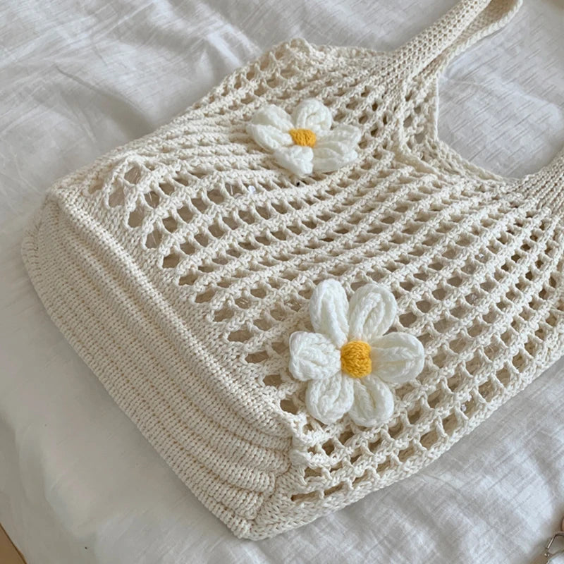 Women Knitted Shoulder Bag Fashion Tote Handbag Large Capacity Summer Beach Bag | Lightweight Casual Top Handle Bag Chic Hobo Bag Luxegan