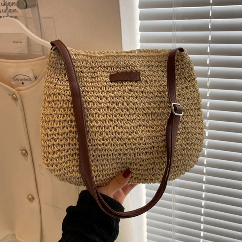 Woven Summer Fashion Straw Bag | High Quality Beach Holiday Crossbody Bag (Large Capacity Shopping Shoulder Handbag for Women) Luxegan