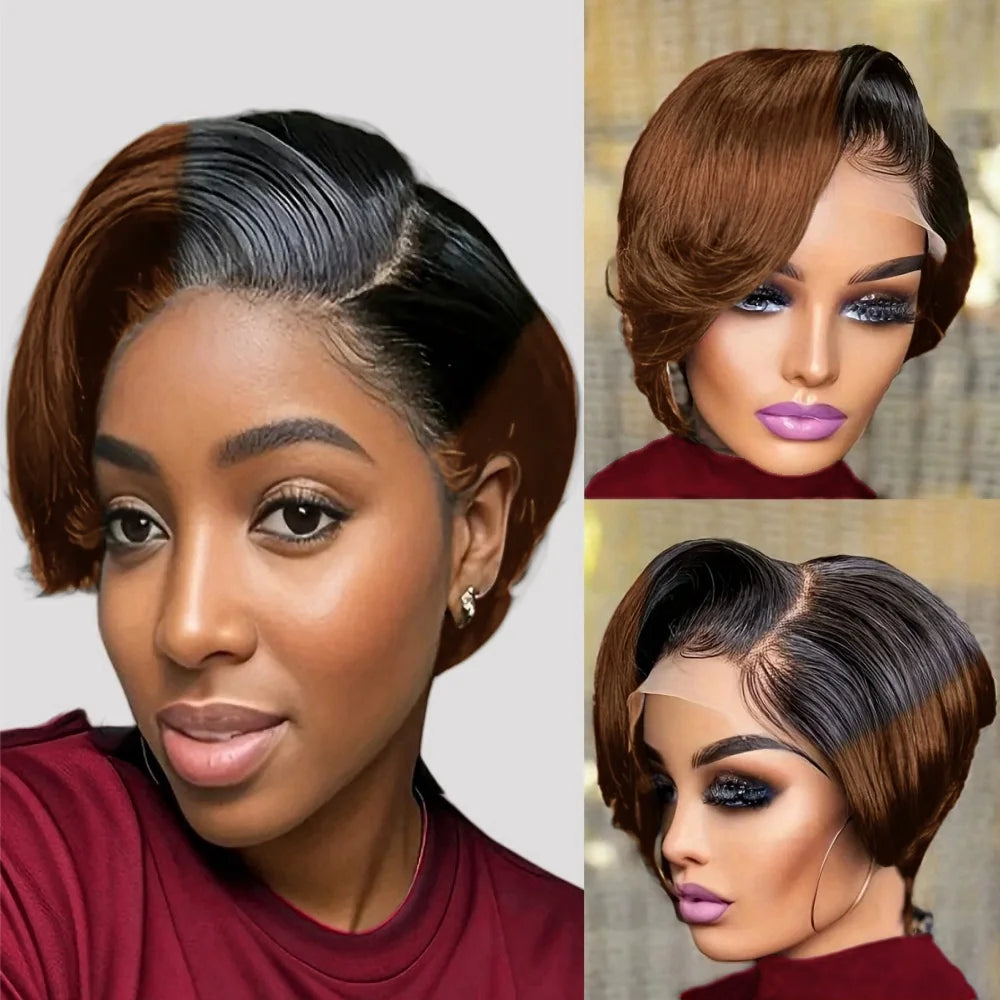 Pixie Curly Short Bob Wig | Sophisticated 13x4 Lace Frontal Silhouette | Elegant "Transparent Lace" Pixie Cut | "Dignified" Swiss Lace Burmese Human Hair Wig for Radiant Versatile Styling Luxegan