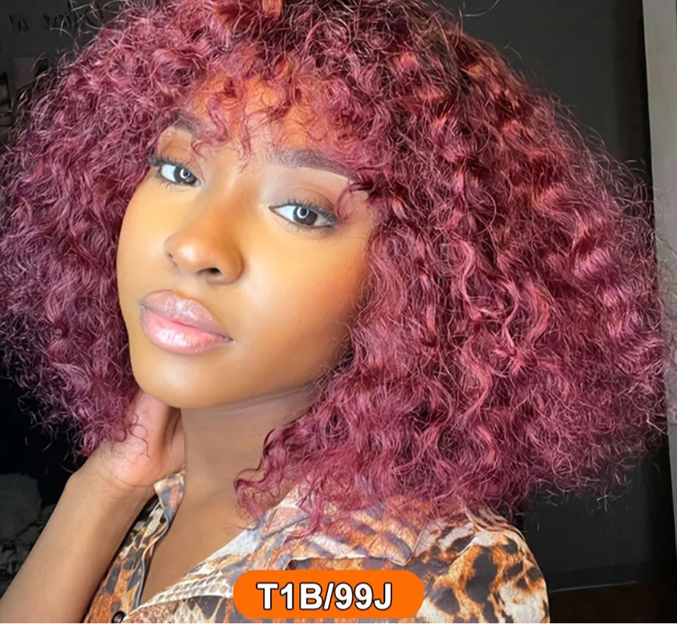 Ombre 99J & Blonde Jerry Curly Bob Wig with Bangs | Glueless "Wear to Go" Human Hair Luxegan