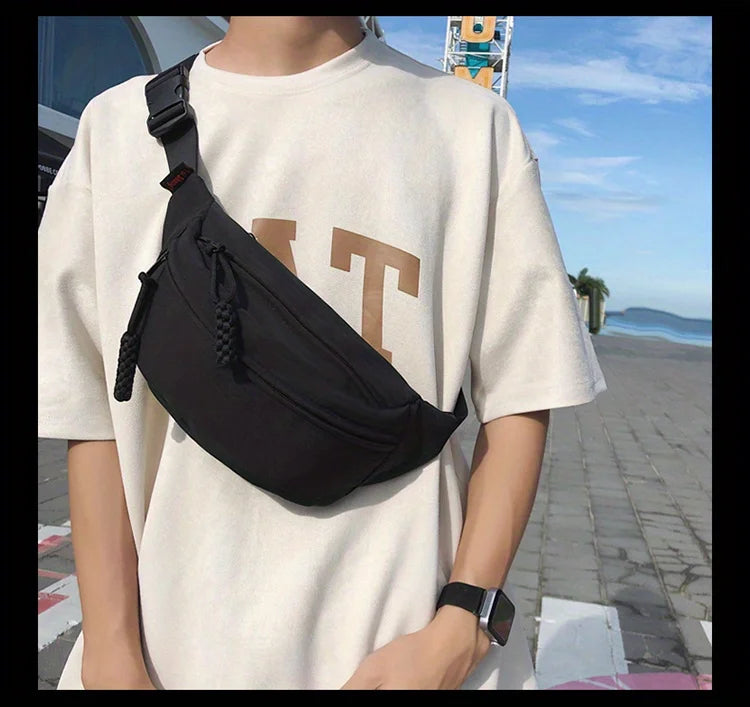 New Style Men's Chest Bag | Small Lightweight Trendy Shoulder Backpack | Premium Nylon Sports Waist Bag | Unisex Fashion Solid Color Shell-Shaped Crossbody Bag with Polyester Lining Luxegan
