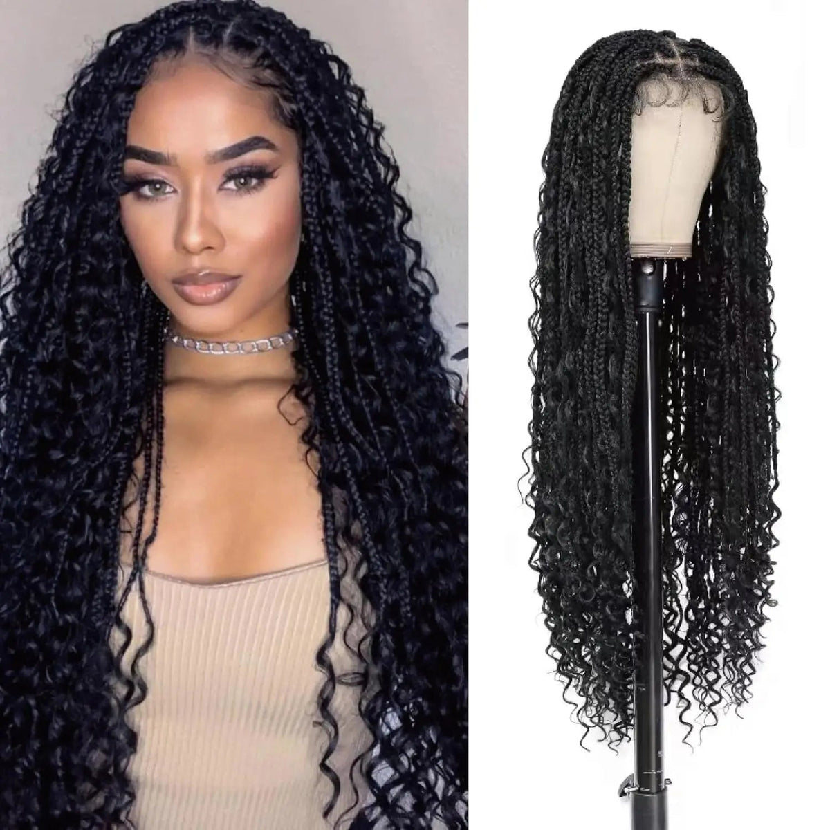 Synthetic 36" Bohemian Braided Wigs Boho Box Braid Wigs for Black Women Twisted Braids Full Lace Braided Wigs with Baby Hair Luxegan