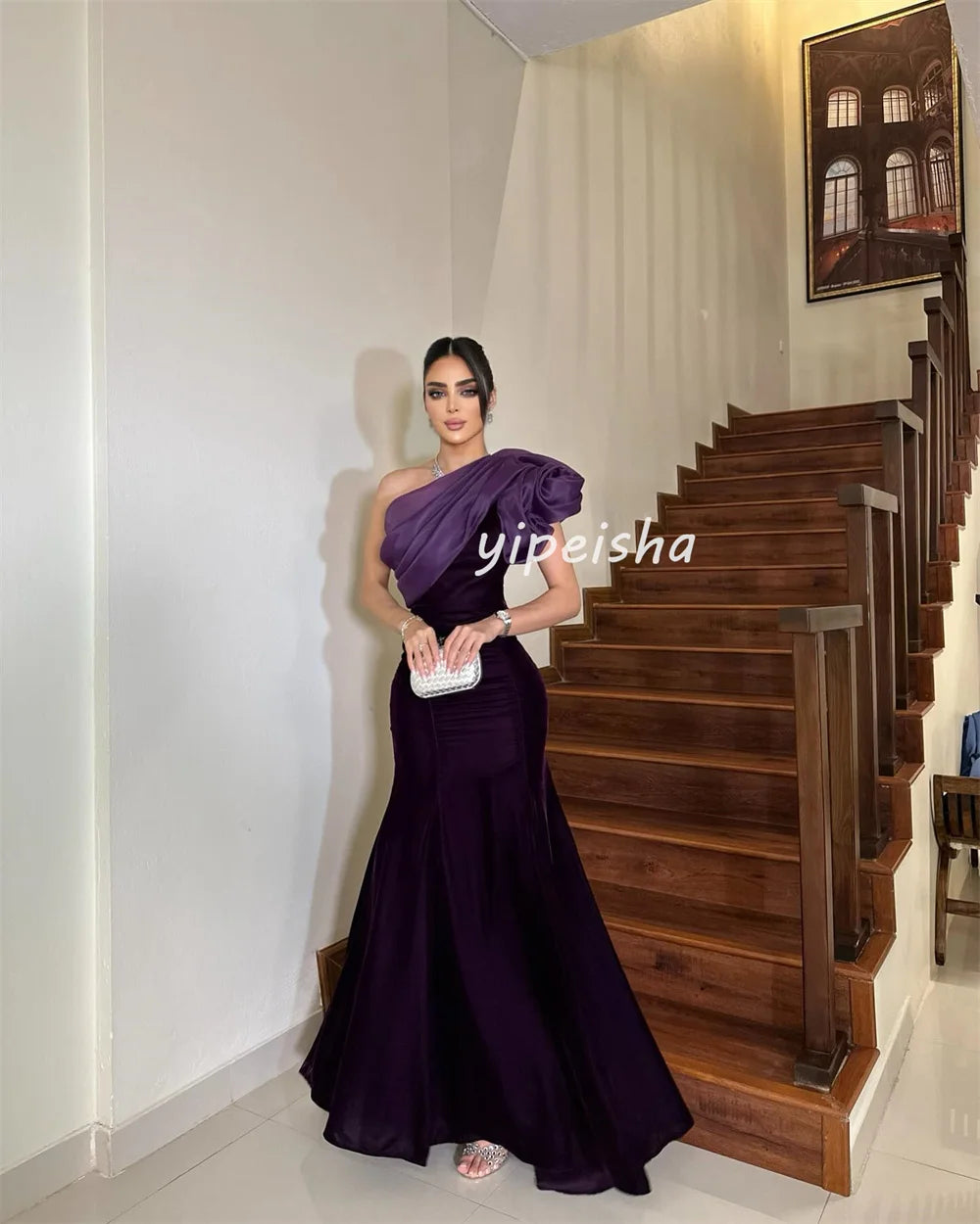 One-Shoulder Pleated Ruched Mermaid Gown | Bespoke Occasion Floor-Length Dress | Modern Sleeveless Satin Formal Evening Dress Luxegan