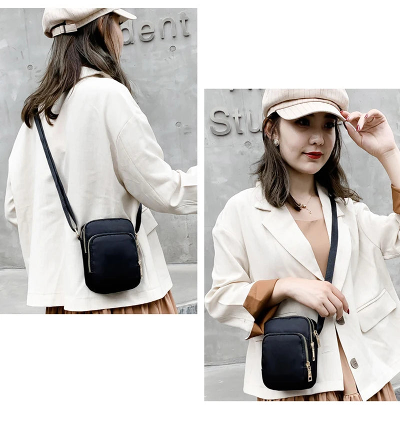 Women’s Waterproof Nylon Shoulder Bag | Multifunction Crossbody Mobile Phone Purse | Fashionable Lady’s Wrist Pouch & Handbag | Elegant Flap Bag with Applique Detail Luxegan