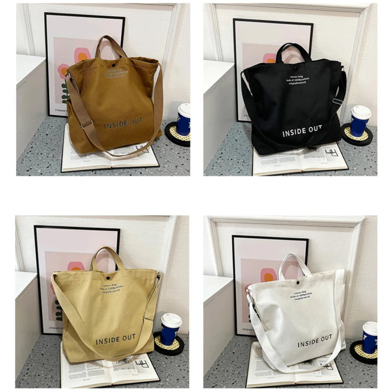 High-Quality Women’s Canvas Shoulder Bag | Sophisticated Cotton Cloth Shopping Bag | Elegant Large Tote for Students & Girls | Fashion-Forward Solid Color Book Bag with Secure Zipper Luxegan