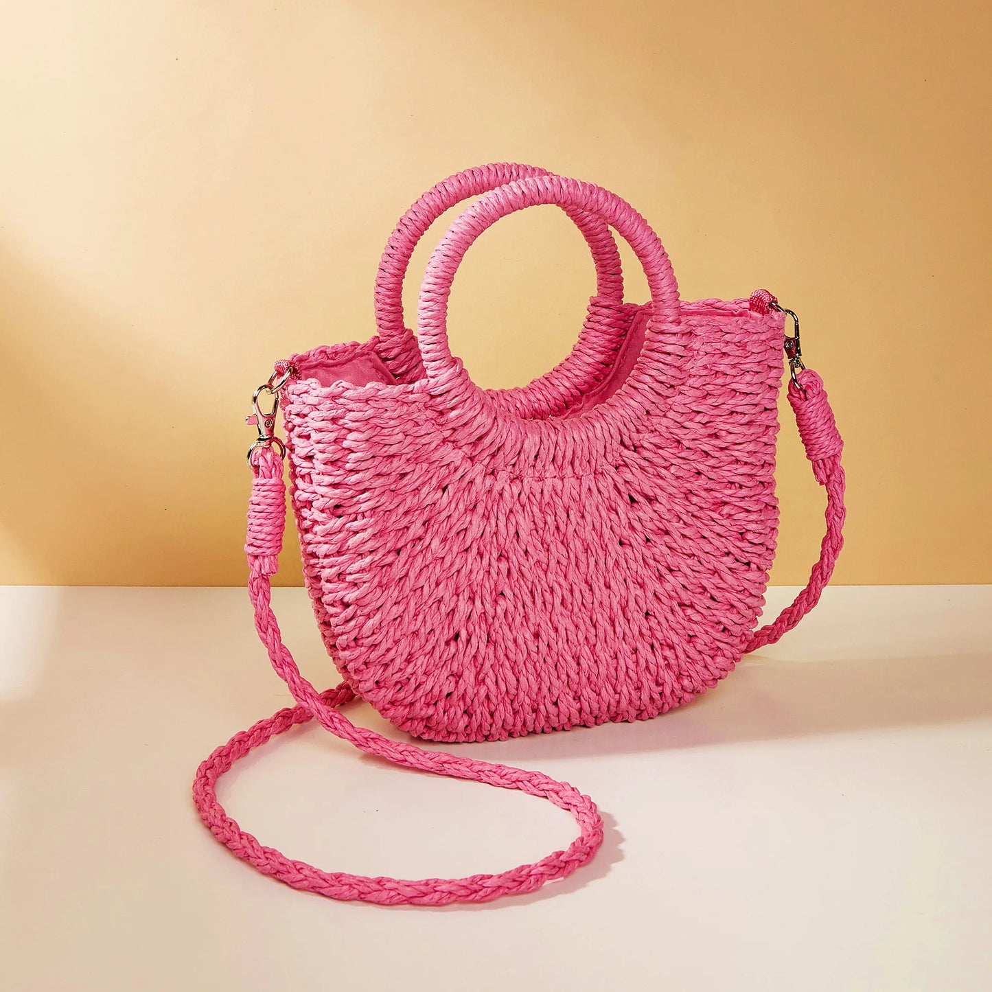 Half-Round Rattan Beach Bag | Women Large Capacity Handle Bag & Bohemian Shoulder Bag Luxegan