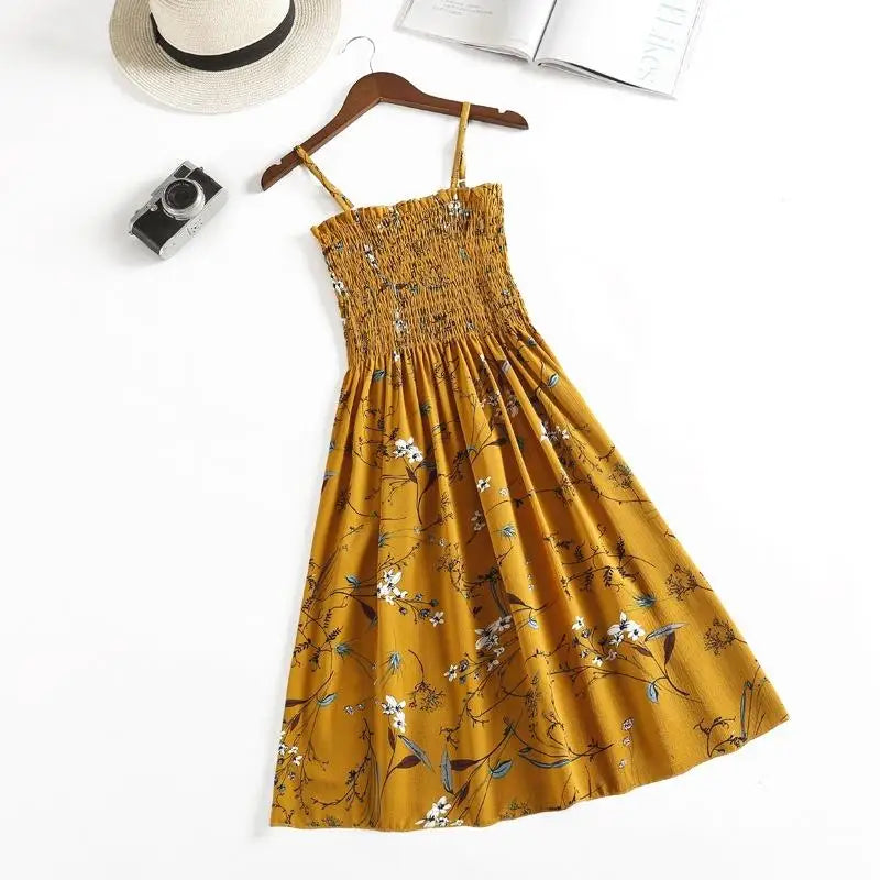 Floral Chiffon Spaghetti Strap Mini Dress | Ruffled Slash-Neck Elastic Waist Sundress | Tiered Spring/Summer Slim Fit A-Line Dress Luxegan