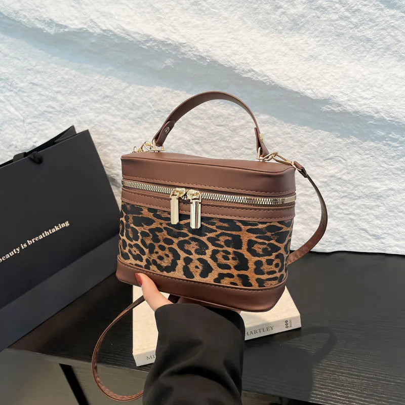 Fashion Round Bucket Bag | Leopard Pattern Crossbody Shoulder Bag Luxegan