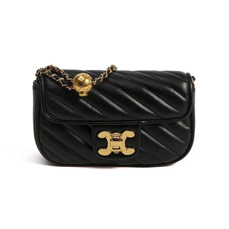 Luxury Designer Shoulder Bag for Women | Fashion Microfiber Leather Crossbody with Adjustable Ball Strap | Striped Square Handbag with Chain & Sequin Accents Luxegan