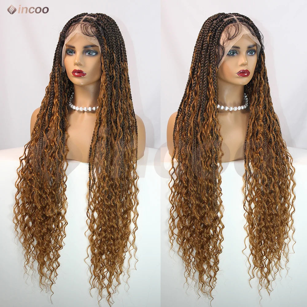 32-36 Inch Boho Box Braids Goddess Locs Wig | 360 Full Lace