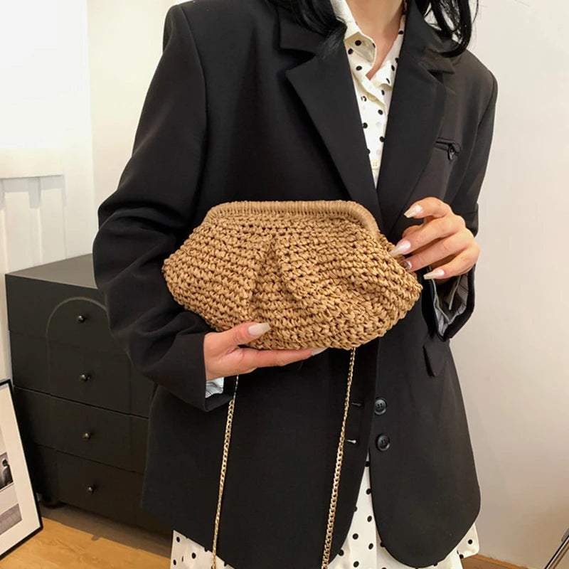 Bohemian Straw Dumpling Clutch Bag | Woven Straw Tote Purse for Women (Summer Beach Bag, Wicker Clutch) Luxegan