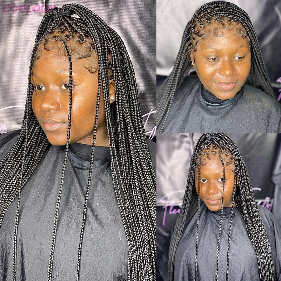 36 Inch Knotless Box Braids Cornrow Wig | 360 Full Lace | Square Parts