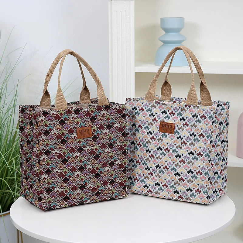 Thickened Jacquard Fabric Large Capacity Portable Bag | Square Storage Bag, Work Commute Handbag & Shopping Tote Luxegan
