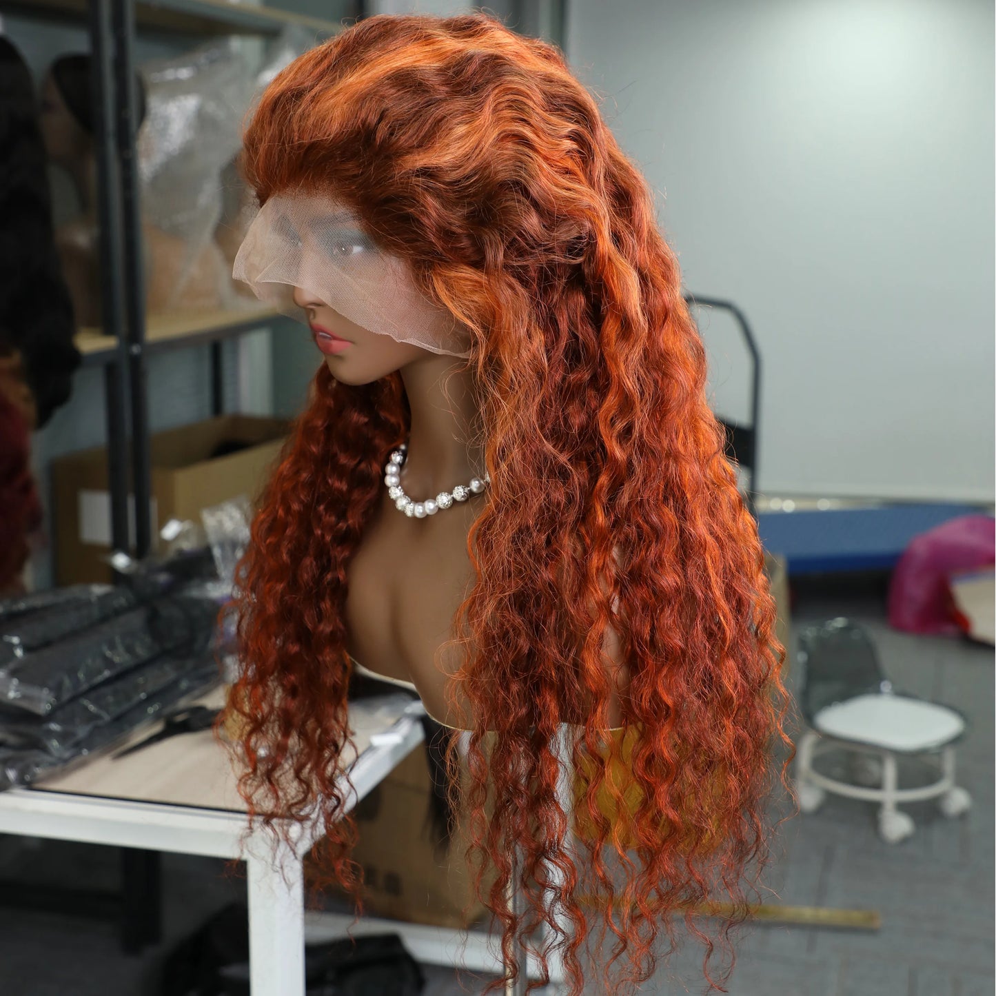 30-Inch Orange Ginger Deep Wave Frontal Wig | Sophisticated 13x6 HD Transparent Swiss Lace | Elegant Vietnamese Human Hair | "Dignified" Long Remy Curly Wig for Vibrant Versatile Styling Luxegan