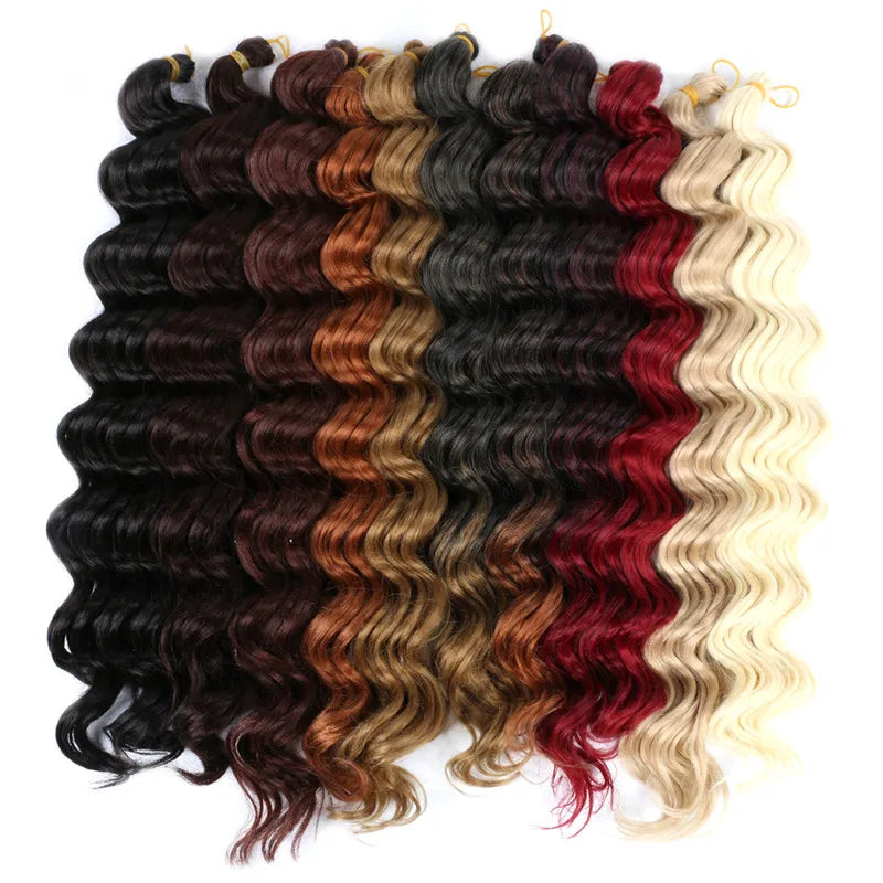 20" Deep Curly Crochet Braiding Hair | Deep Wave Bulk Synthetic Braid Extensions | 23 Colors