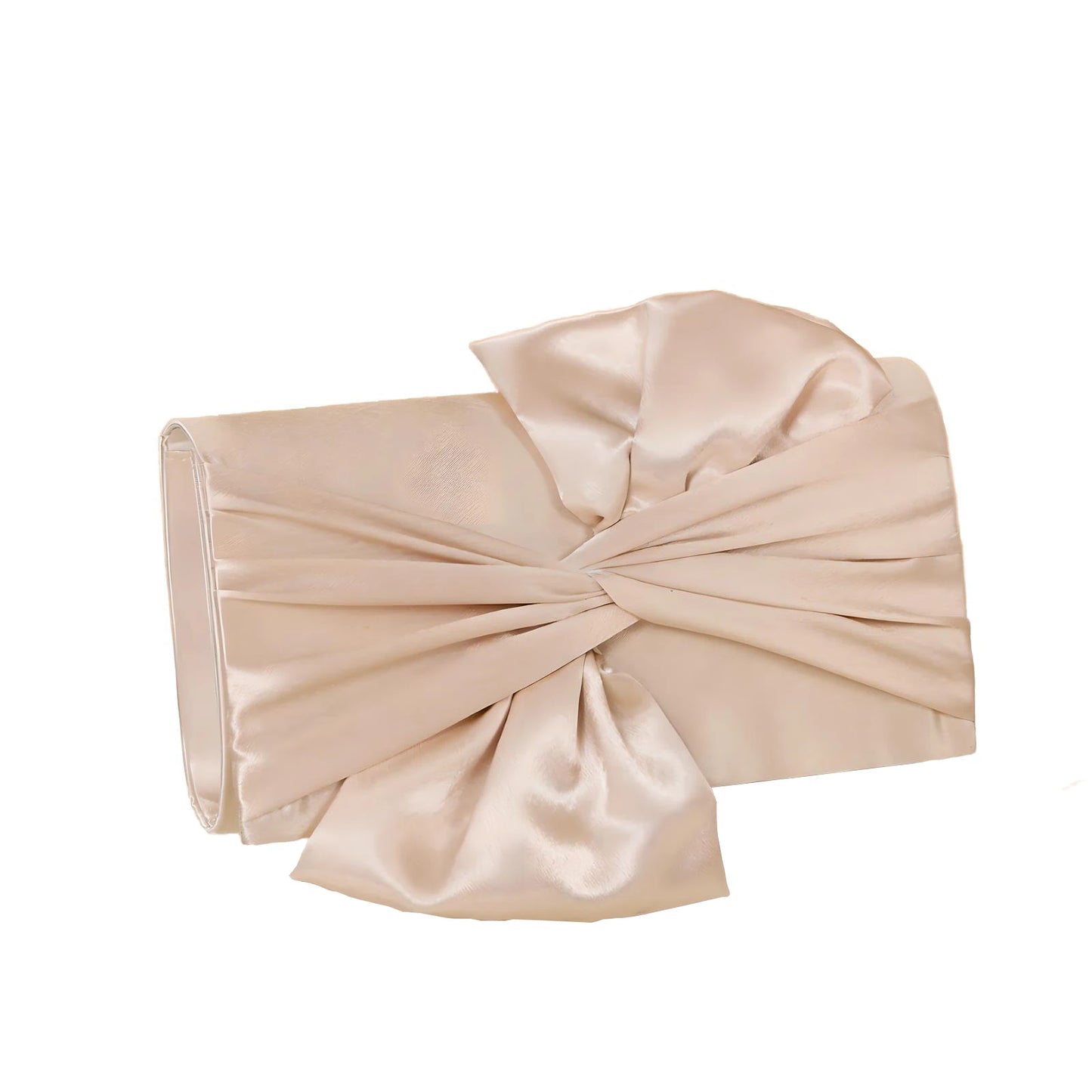 Polyester Pleated Clutch | Fashion Elegant Bowknot Satin Wedding Evening Bag Luxegan