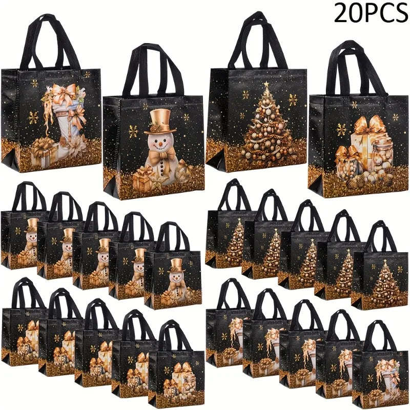 Festive Christmas Nonwoven Gift Bag | Snowman, Tree & Socks Design Tote Bags for Parties & Holiday Gifts Luxegan