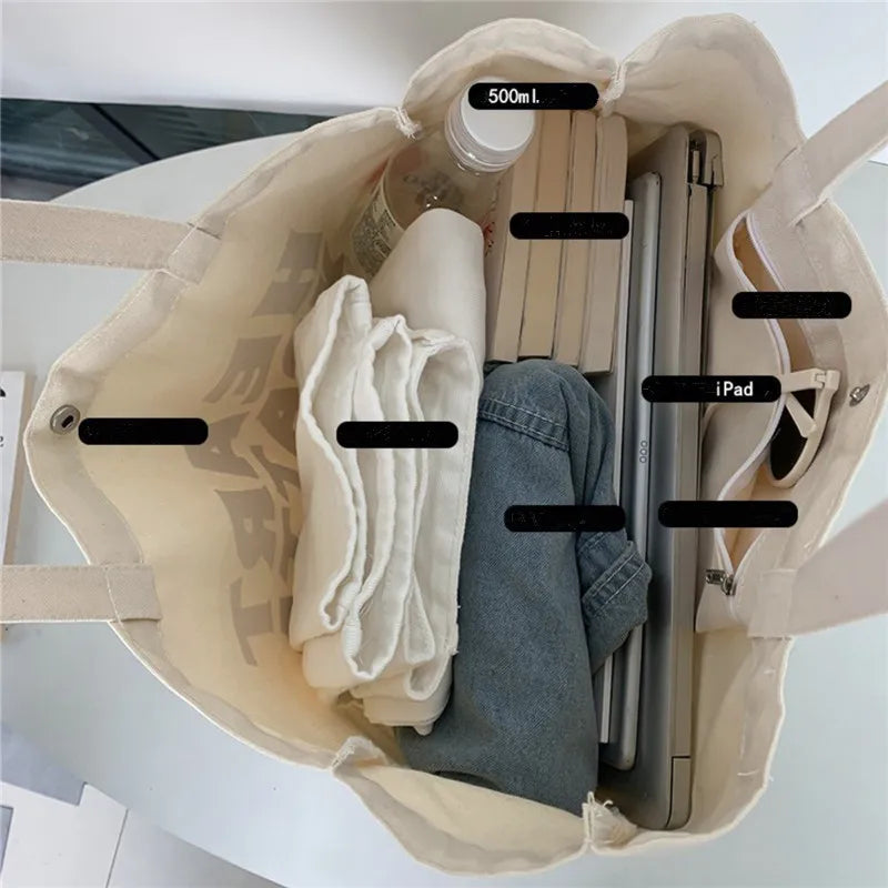 Letter Voyage Large Capacity Canvas Handbag | Foldable Travel & Shopping Tote | Unisex Casual School Bag for Students Luxegan