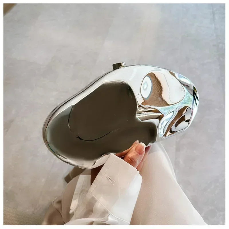 Hard Acrylic Shell Minaudiere | Gold/Silver/Blue Metal Shiny Evening Clutch Luxegan