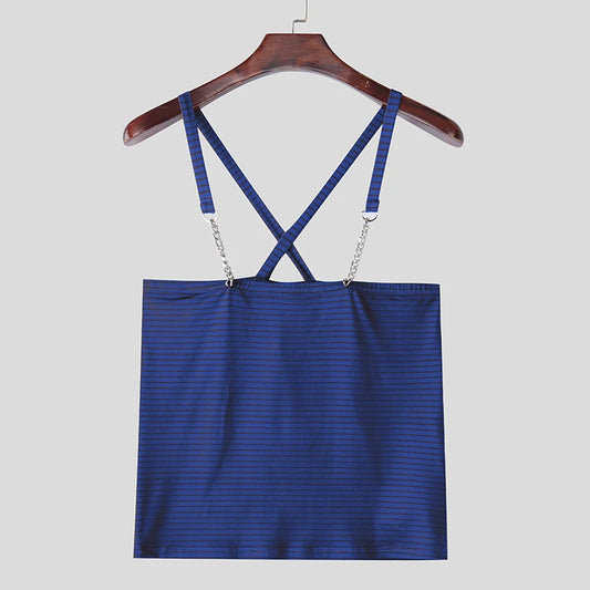 American Style Fashion Men's Striped Hanging Neck Vest | Sophisticated "Metal Strip" Tank Top Silhouette | Elegant Summer Sexy Casual Personality Top | "Dignified" High-Performance Broadcloth Vest for Radiant Versatile Styling Luxegan