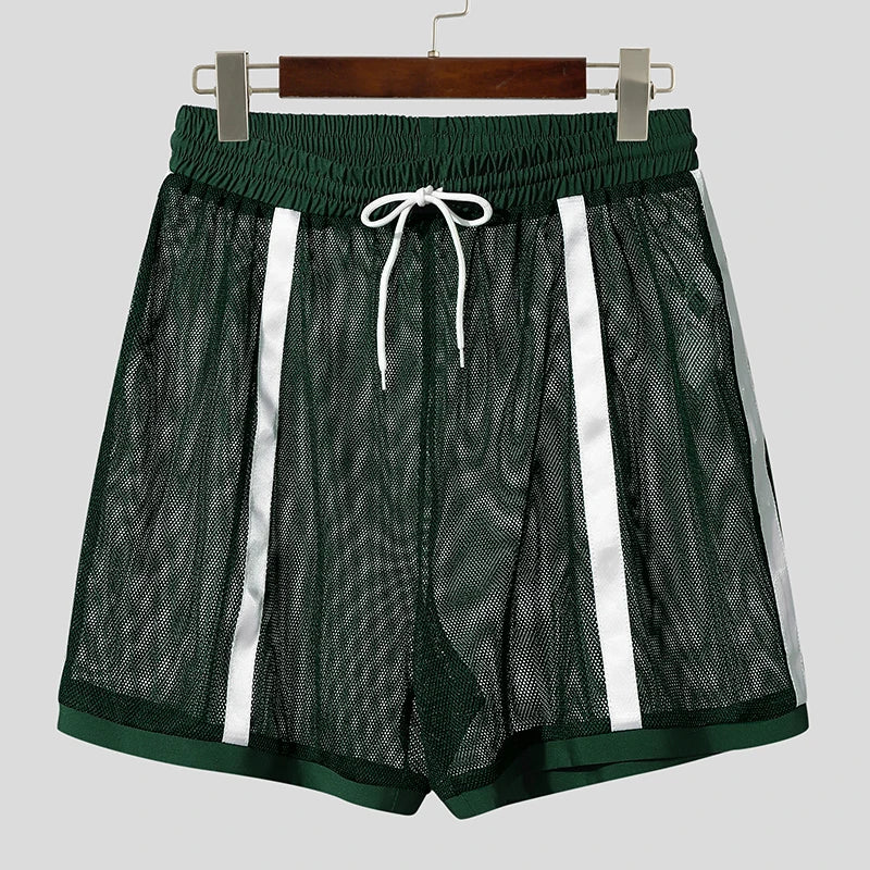 Men’s Mesh Patchwork Drawstring Shorts | Sophisticated "Transparent" Streetwear Silhouette | Elegant Loose Summer Vacation Bottoms | "Dignified" High-Performance Mesh Shorts for Radiant Versatile Styling