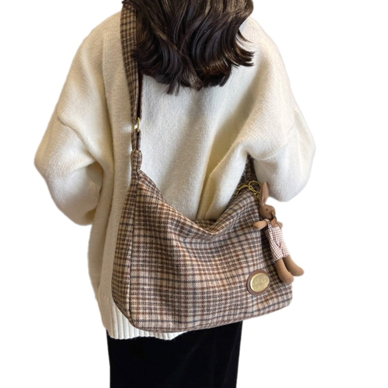 Trendy Plaid Crossbody Bag | Elegant & Practical Vintage Shoulder Handbag for Women (Soft Polyester for Everyday Use) Luxegan