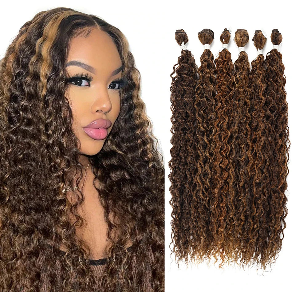 Long Curly Synthetic Hair Bundles | Water Wave Extensions | 28–32 Inches Luxegan