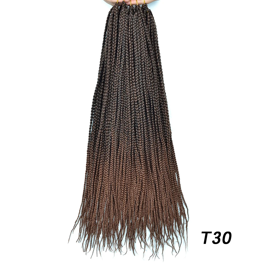 24-Inch Long Ombre Box Braids Crochet Hair - Pre-Looped Synthetic Braiding Hair Extensions - High Temperature Fiber 22 Strands/Pack Piano Color Crochet Braids for Women & Girls (27 Colors Available)