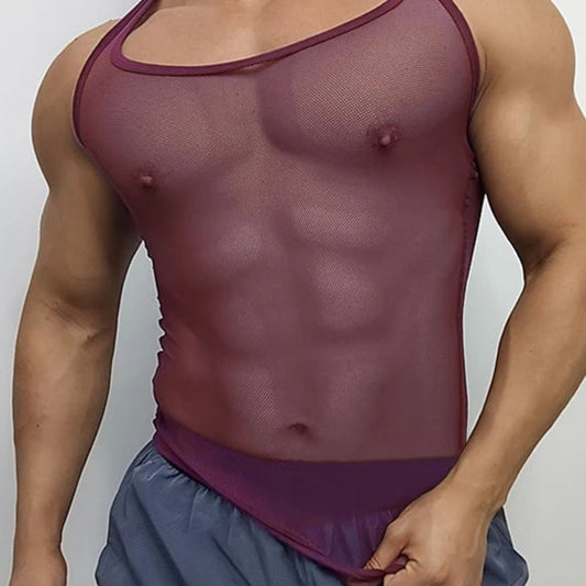 American Style Fashion Men's Perspective Mesh Vest | Sophisticated "Sleeveless" Streetwear Silhouette | Elegant Thin Sexy Casual Tank Top | "Dignified" High-Performance Jersey Top for Radiant Versatile Styling Luxegan