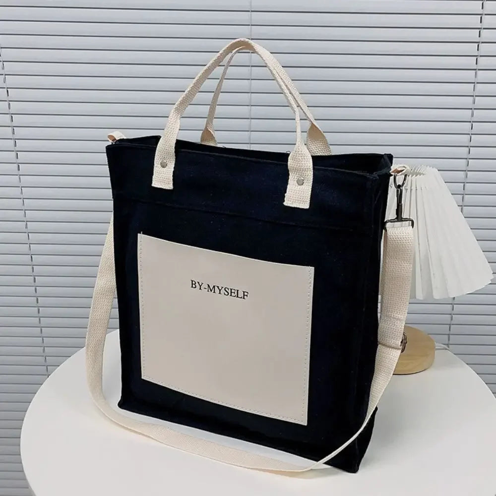 Large Capacity Colorful Canvas Tote Bag | Washable & Durable Unisex Commuting Crossbody Bag (Soft, Patchwork Design) Luxegan