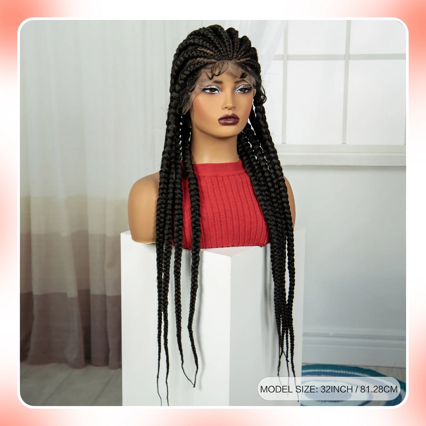 Synthetic Full Lace Cornrow Braided Wig – 32 Inch | Knotless Braids | Baby Hair | Transparent Lace - view 4