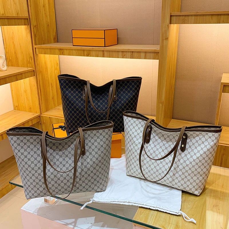 Large Capacity Shoulder Bag for Women | PU Leather Handbag for Commuting & Casual Use (Versatile Tote Bag, Geometric Pattern) Luxegan