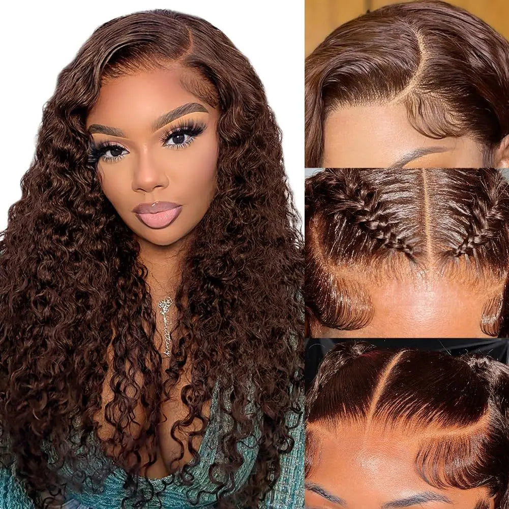 Chocolate Brown Deep Wave HD Lace Frontal Wig | Sophisticated 200% Density Transparent Lace | Elegant "Brazilian Remy" 18-24 Inch Silhouette | "Dignified" Water Wave Human Hair for Radiant Versatile Styling Luxegan