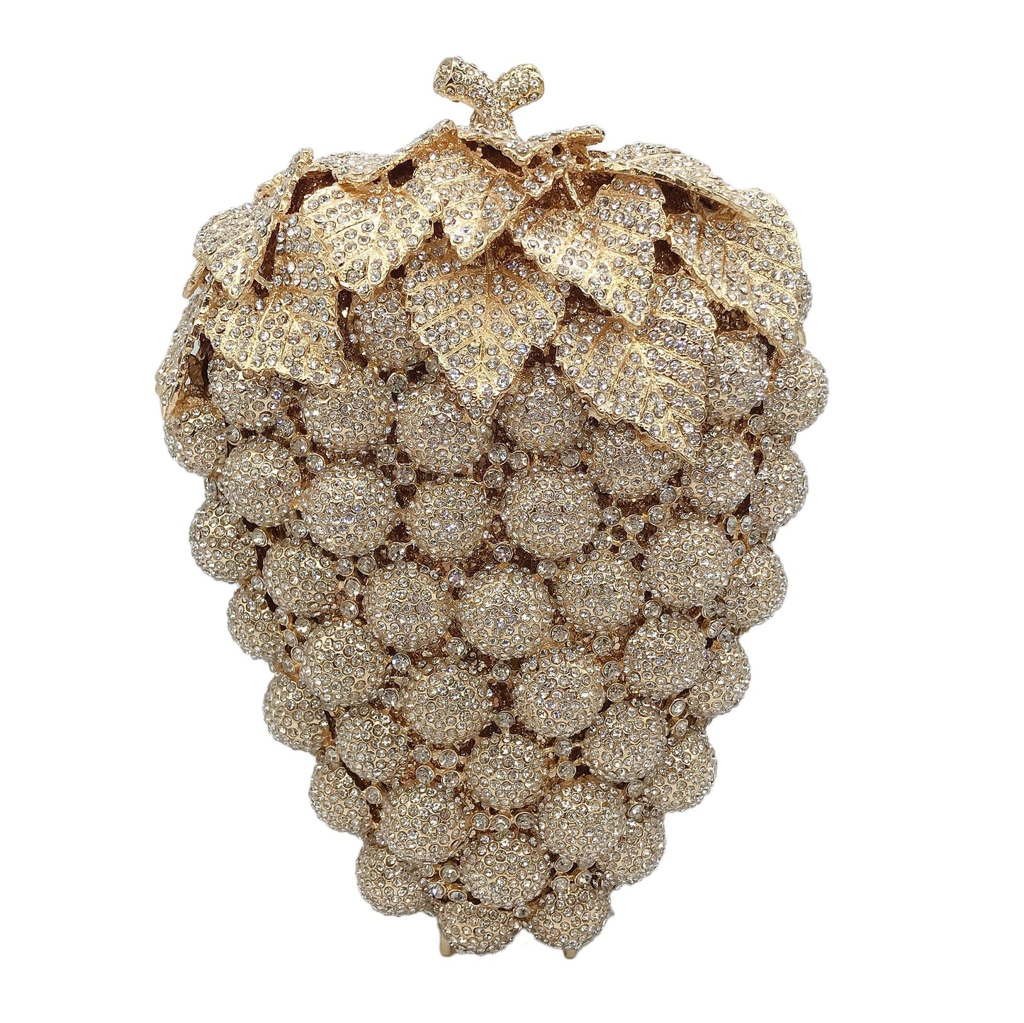 Food-Styling Metal Diamond Purse | Sophisticated Luxury Crystal Evening Bag | Elegant Rhinestone Gala Handbag | "Dignified" Hard-Shell Metallic Minaudière for High-Fashion Parties Luxegan