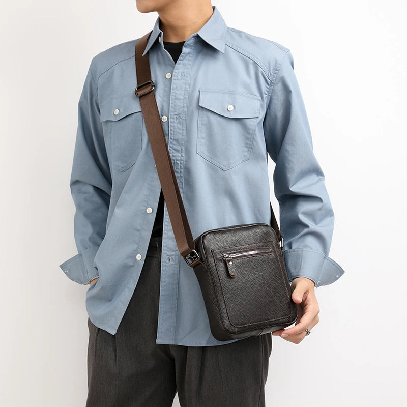 High Quality Genuine Leather Men's Shoulder Bag | Cow Leather Casual Daily Use Crossbody Purse & Handbag (Soft, Solid Color) Luxegan