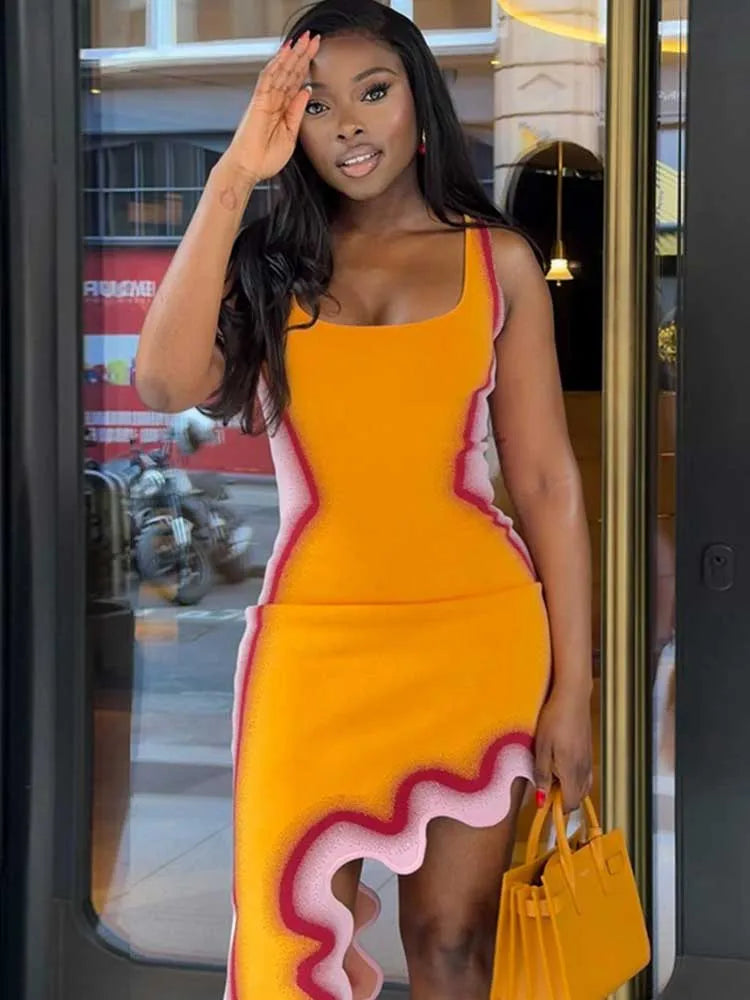 Summer Dresses for Women Round Neck Tank Top Dress Sleeveless Streetwear Slim Fit Orange Short Dress Wholesale Dropshipping