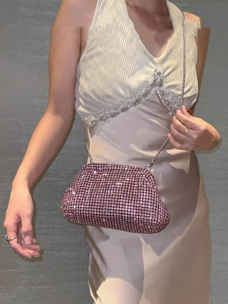 Luxury Glitter Cloud Bag Women's Handbag | Crystal Shiny Rhinestones Diamond Evening Bag (Wedding Party Clutch Purse Shoulder Bag) Luxegan